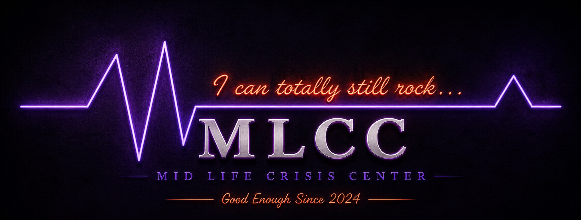 Midlife Crisis Center neon heartbeat banner