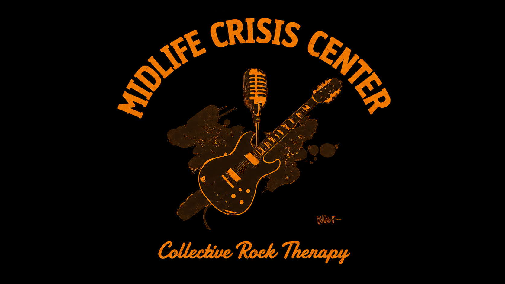 Midlife Crisis Center orange guitar logo